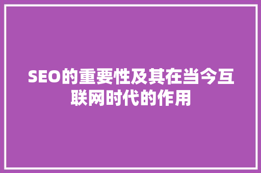 SEO的重要性及其在当今互联网时代的作用