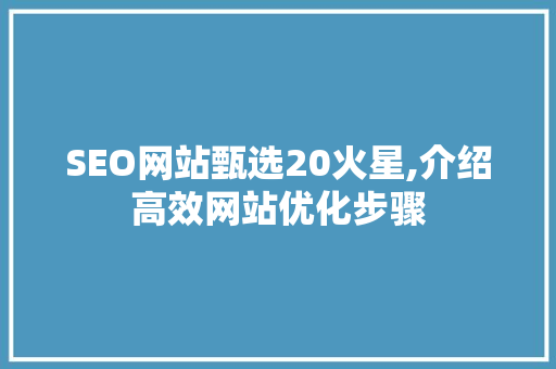 SEO网站甄选20火星,介绍高效网站优化步骤