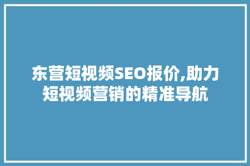 东营短视频SEO报价,助力短视频营销的精准导航