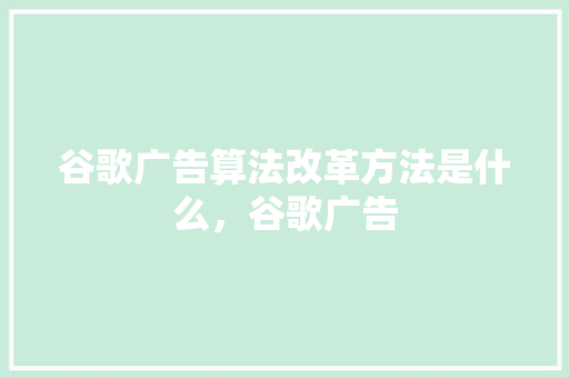 谷歌广告算法改革方法是什么，谷歌广告