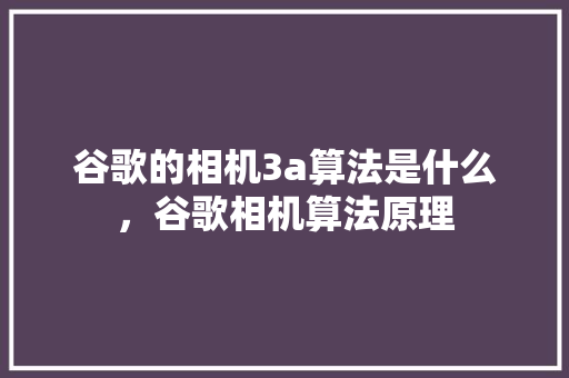 谷歌的相机3a算法是什么，谷歌相机算法原理