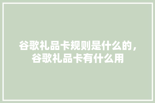 谷歌礼品卡规则是什么的，谷歌礼品卡有什么用
