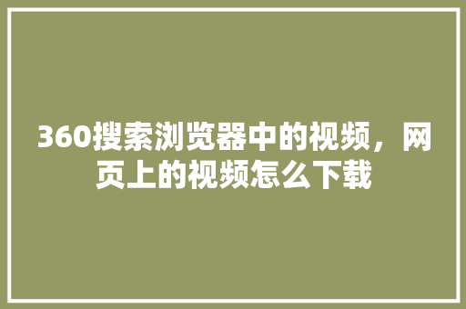 360搜索浏览器中的视频，网页上的视频怎么下载