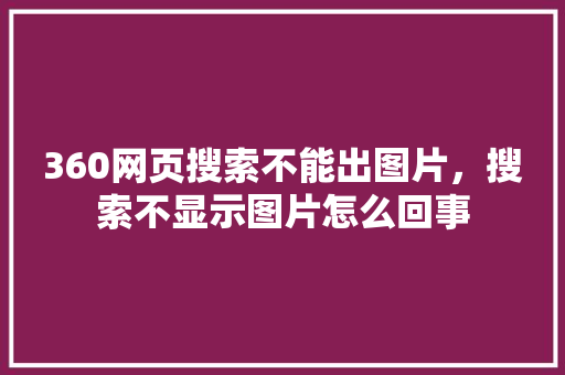 360网页搜索不能出图片，搜索不显示图片怎么回事 网络技术