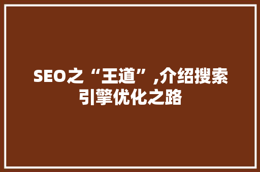 SEO之“王道”,介绍搜索引擎优化之路