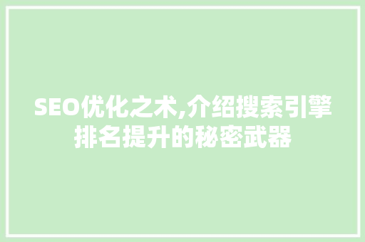 SEO优化之术,介绍搜索引擎排名提升的秘密武器