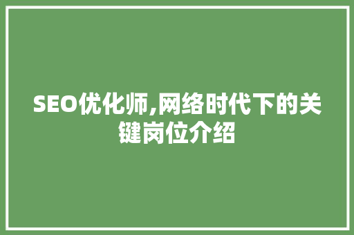 SEO优化师,网络时代下的关键岗位介绍 SEO优化师,网络时代下的关键岗位介绍