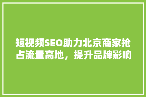 短视频SEO助力北京商家抢占流量高地，提升品牌影响力