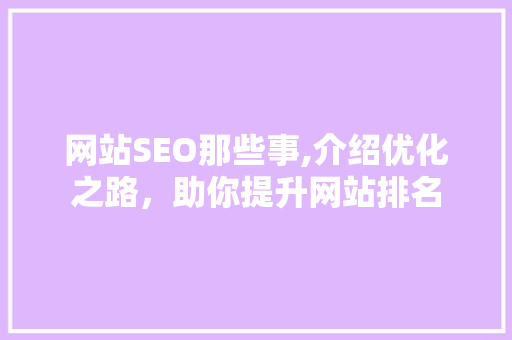 网站SEO那些事,介绍优化之路，助你提升网站排名