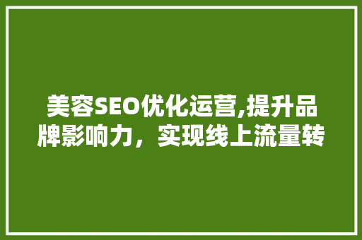美容SEO优化运营,提升品牌影响力，实现线上流量转化