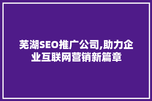 芜湖SEO推广公司,助力企业互联网营销新篇章 芜湖SEO推广公司,助力企业互联网营销新篇章
