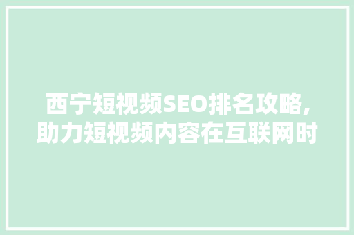 西宁短视频SEO排名攻略,助力短视频内容在互联网时代脱颖而出