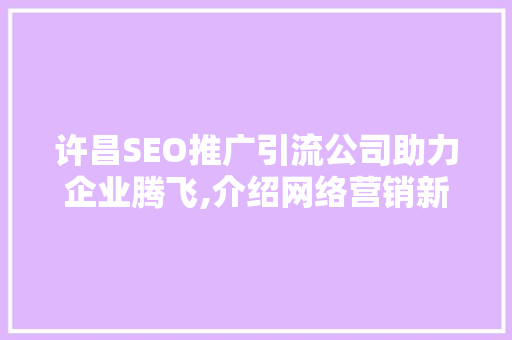 许昌SEO推广引流公司助力企业腾飞,介绍网络营销新步骤 许昌SEO推广引流公司助力企业腾飞,介绍网络营销新步骤