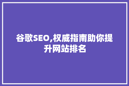 谷歌SEO,权威指南助你提升网站排名