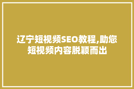 辽宁短视频SEO教程,助您短视频内容脱颖而出 电脑基础