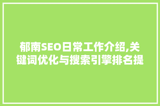 郁南SEO日常工作介绍,关键词优化与搜索引擎排名提升之路