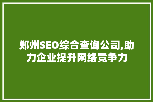 郑州SEO综合查询公司,助力企业提升网络竞争力