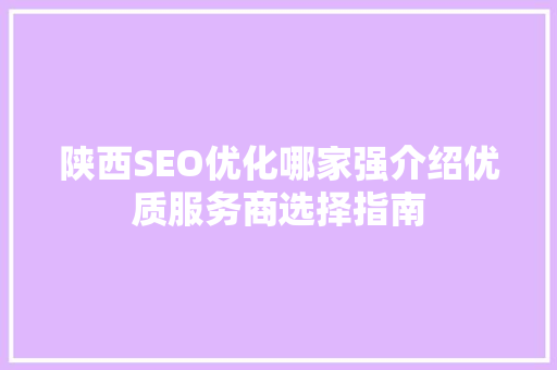 陕西SEO优化哪家强介绍优质服务商选择指南