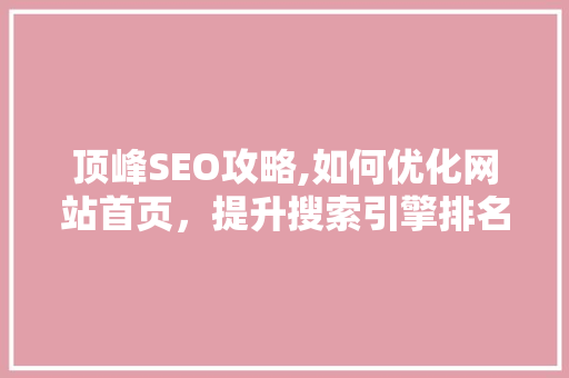 顶峰SEO攻略,如何优化网站首页，提升搜索引擎排名