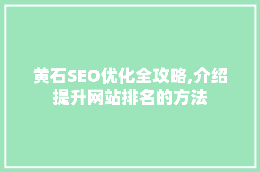 黄石SEO优化全攻略,介绍提升网站排名的方法