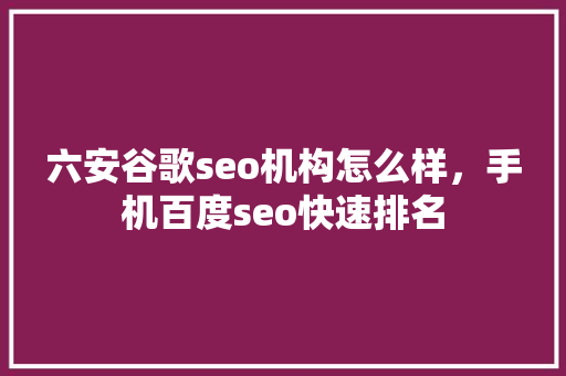 六安谷歌seo机构怎么样，手机百度seo快速排名