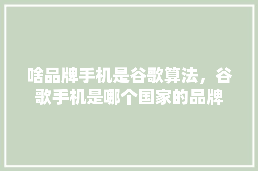 啥品牌手机是谷歌算法，谷歌手机是哪个国家的品牌
