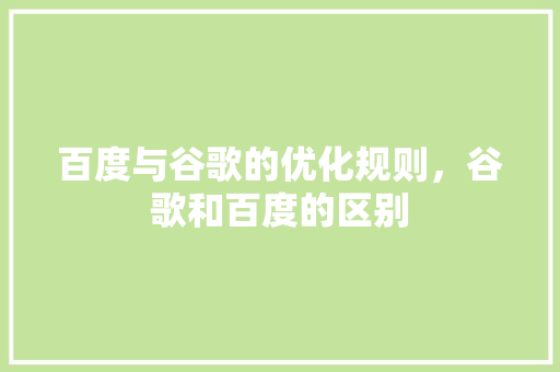 百度与谷歌的优化规则，谷歌和百度的区别