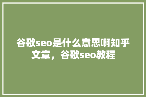 谷歌seo是什么意思啊知乎文章，谷歌seo教程