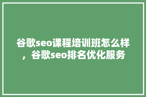 谷歌seo课程培训班怎么样，谷歌seo排名优化服务