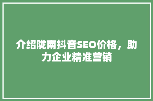 介绍陇南抖音SEO价格，助力企业精准营销
