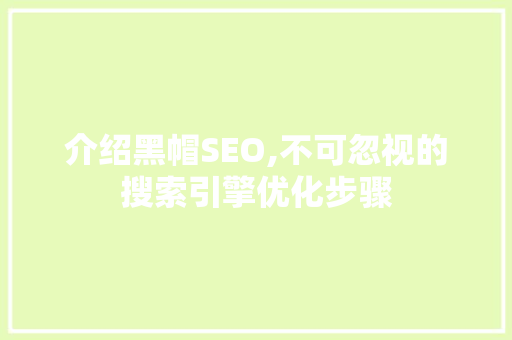介绍黑帽SEO,不可忽视的搜索引擎优化步骤 编程语言