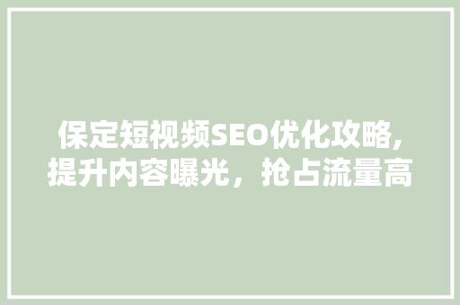 保定短视频SEO优化攻略,提升内容曝光，抢占流量高地