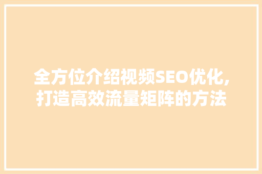 全方位介绍视频SEO优化,打造高效流量矩阵的方法