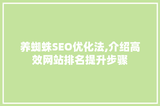 养蜘蛛SEO优化法,介绍高效网站排名提升步骤