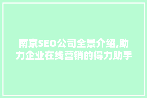 南京SEO公司全景介绍,助力企业在线营销的得力助手 南京SEO公司全景介绍,助力企业在线营销的得力助手
