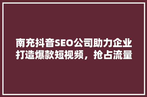 南充抖音SEO公司助力企业打造爆款短视频，抢占流量高地