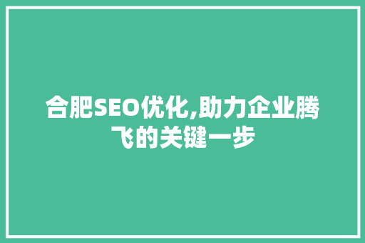 合肥SEO优化,助力企业腾飞的关键一步