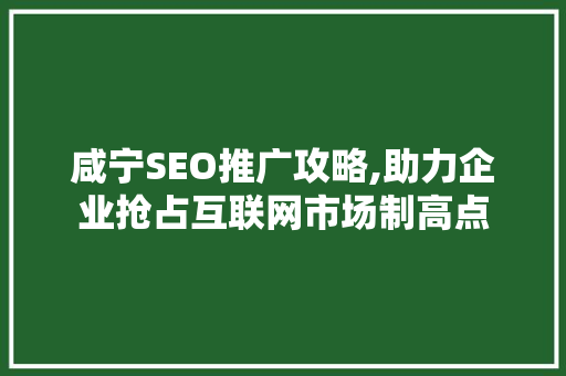 咸宁SEO推广攻略,助力企业抢占互联网市场制高点