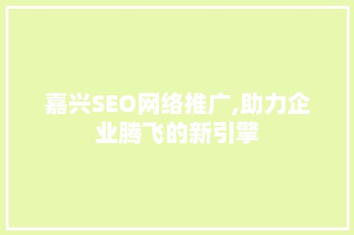 嘉兴SEO网络推广,助力企业腾飞的新引擎