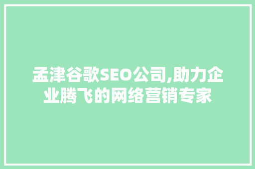 孟津谷歌SEO公司,助力企业腾飞的网络营销专家