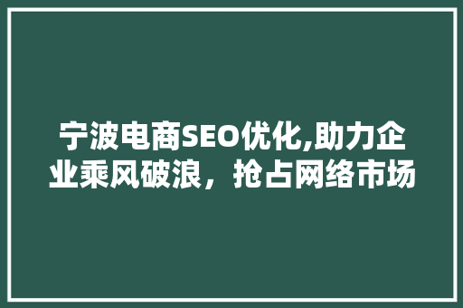 宁波电商SEO优化,助力企业乘风破浪,抢占网络市场制高点 宁波电商SEO优化,助力企业乘风破浪,抢占网络市场制高点
