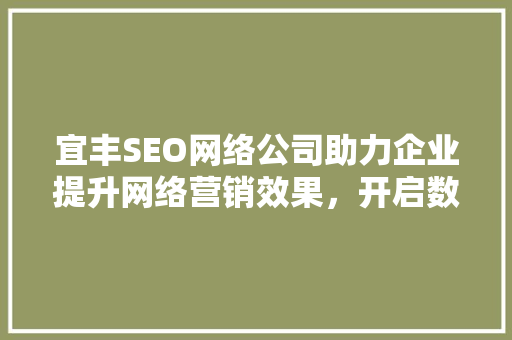 宜丰SEO网络公司助力企业提升网络营销效果,开启数字化时代新篇章 网络技术 宜丰SEO网络公司助力企业提升网络营销效果,开启数字化时代新篇章 网络技术