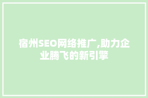 宿州SEO网络推广,助力企业腾飞的新引擎