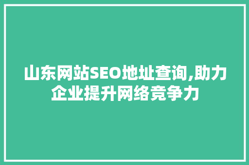山东网站SEO地址查询,助力企业提升网络竞争力