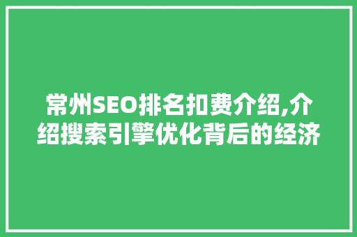 常州SEO排名扣费介绍,介绍搜索引擎优化背后的经济密码