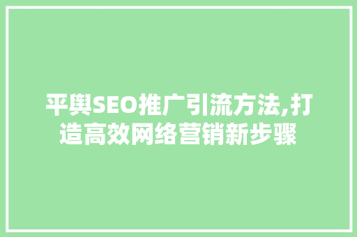 平舆SEO推广引流方法,打造高效网络营销新步骤