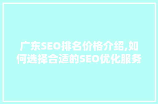 广东SEO排名价格介绍,如何选择合适的SEO优化服务