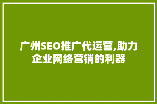 广州SEO推广代运营,助力企业网络营销的利器