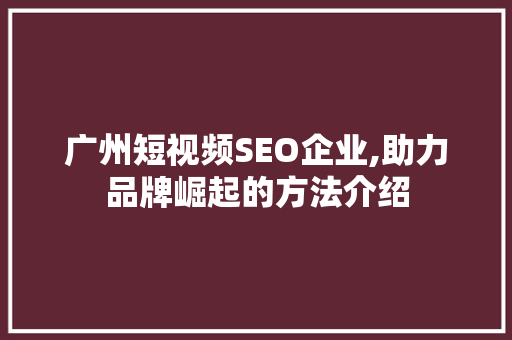 广州短视频SEO企业,助力品牌崛起的方法介绍