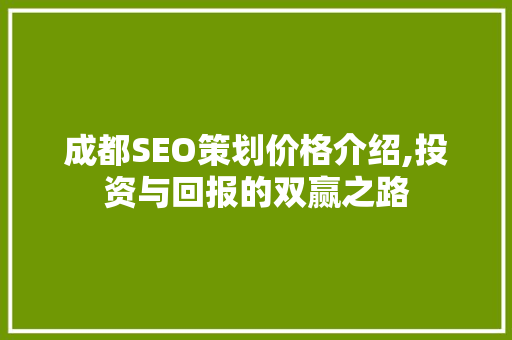 成都SEO策划价格介绍,投资与回报的双赢之路